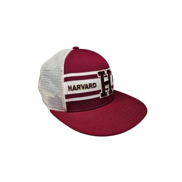 Vintage Harvard Crimson Snapback Trucker Hat Cap Mesh Lucky Stripes 80s AJD - Picture 3 of 11